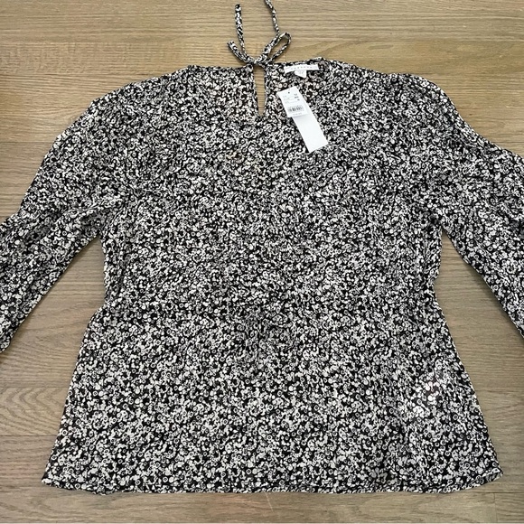 NWT ASOS Topshop Women's Long Sleeve Top Black Floral Ruffle Blouse Size 8 - Picture 4 of 13